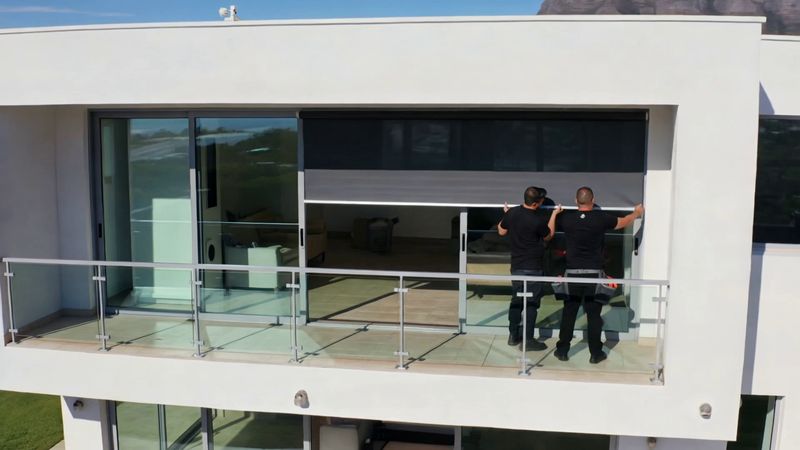 Blinds Cape Town - blinds installers fitting a roller blind on a balcony at a Cape Town home